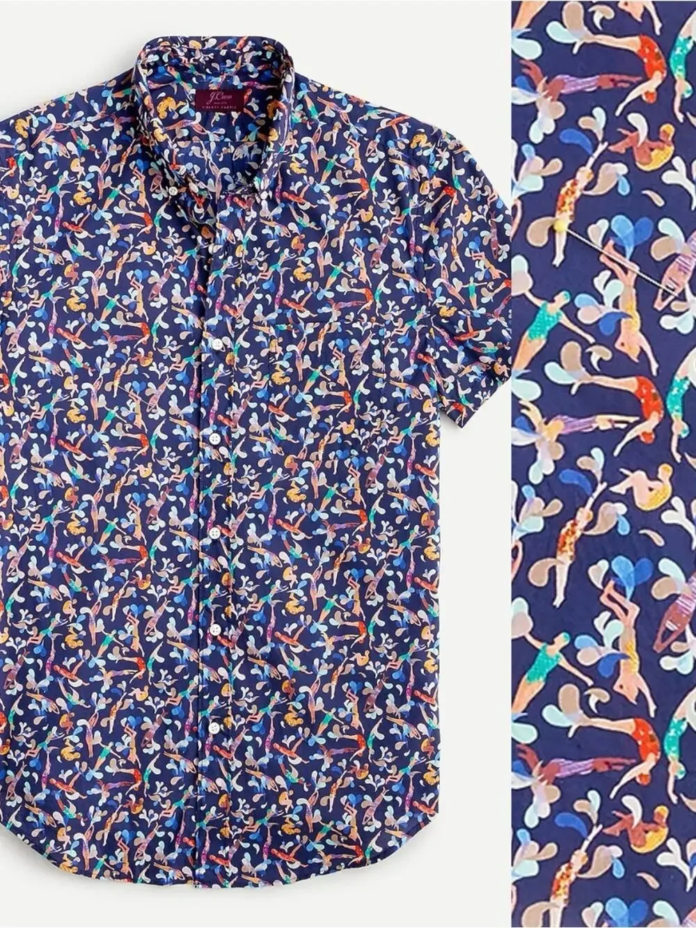 J. Crew Short-sleeve Cotton Poplin Button-up Lido Swim Print, Men's Small AM054